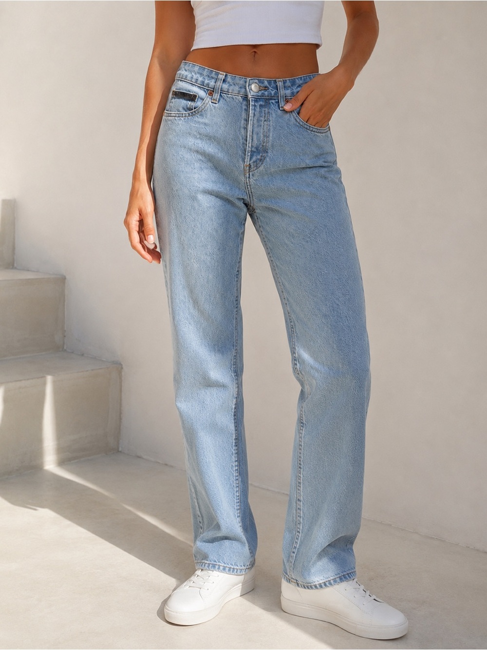 Zara Light Blue Straight Leg High-Rise Jeans